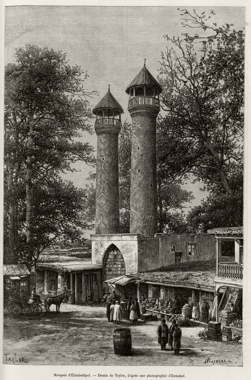 Moskén i Elisabethpol (eller Gandja, eller Kirovabad, Azerbajdzjan). Gravyr av Taylor, för att illustrera berättelsen "A travers l