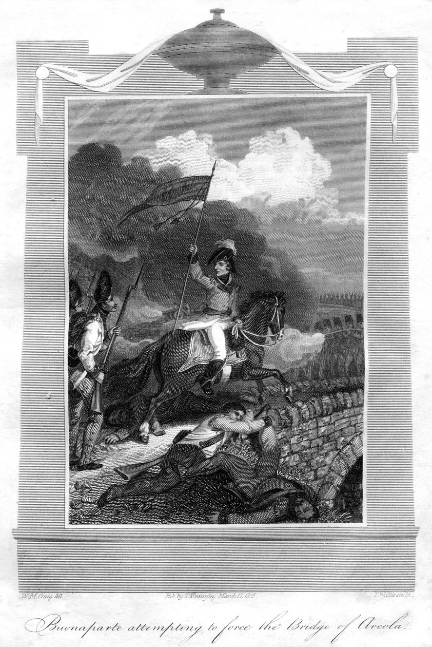 Napoleon Bonaparte försökte tvinga fram bron i Arcola, 1816. av T. Wallis