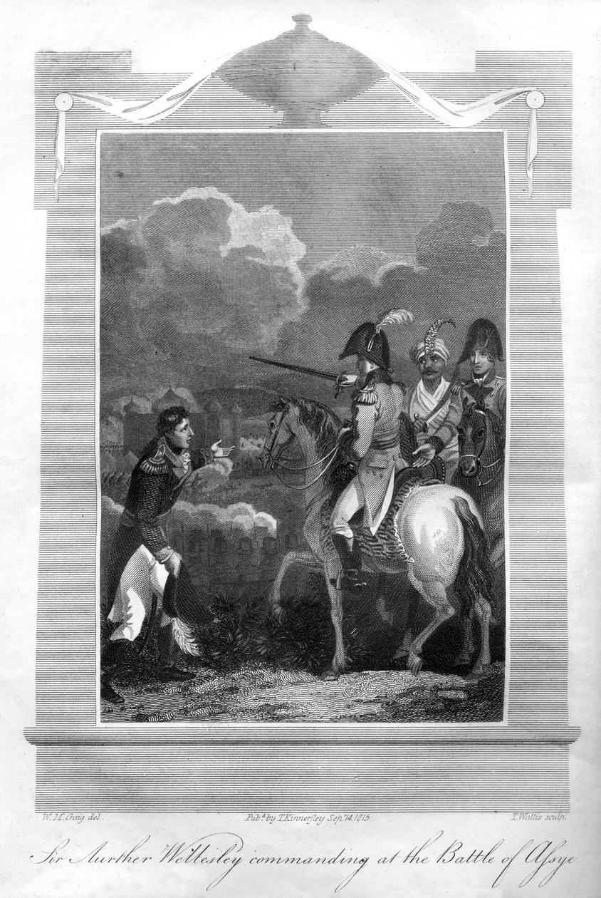 Hertigen av Wellington befaller vid slaget vid Assaye, 1816. av T. Wallis