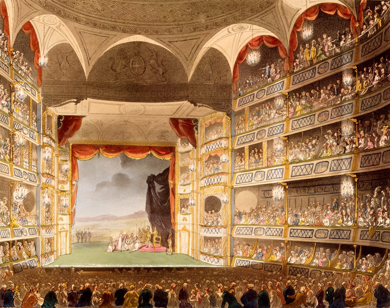 Drury Lane Theatre, illustration från "Microcosm of London" av R. Ackermann av T. and Pugin A.C. Rowlandson