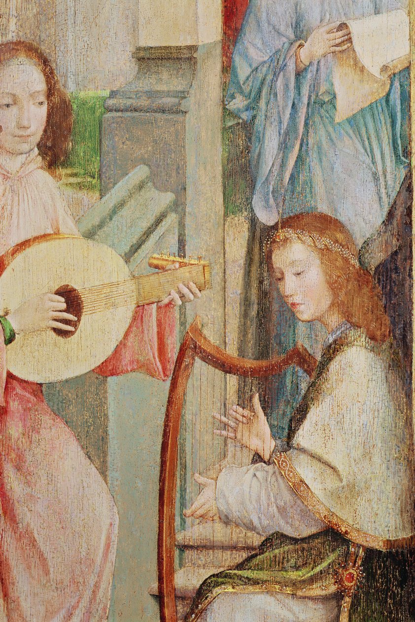 Bebådelsen, detalj av två änglar som spelar instrument (se även 65889) av Taborda Vlame Frey, Carlos