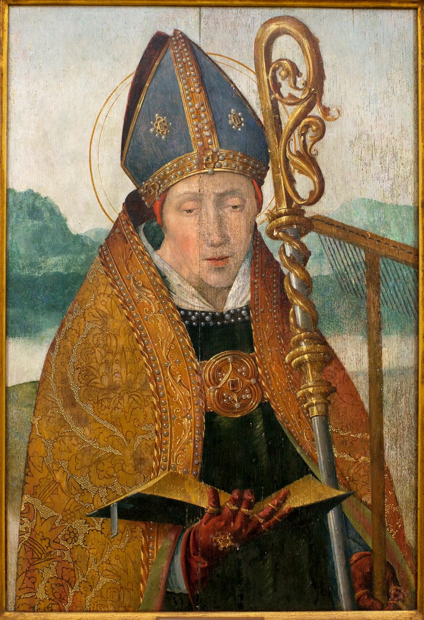 Saint Blaise - Målning från broder Carlos verkstad (flamländsk målare verksam mellan 1517 och 1544), olja på trä, cirka 1530 (St Blaise, av broder Carlos verkstad (verksam mellan 1517-1544), olja på panel, cirka 1530 ) - Musee d