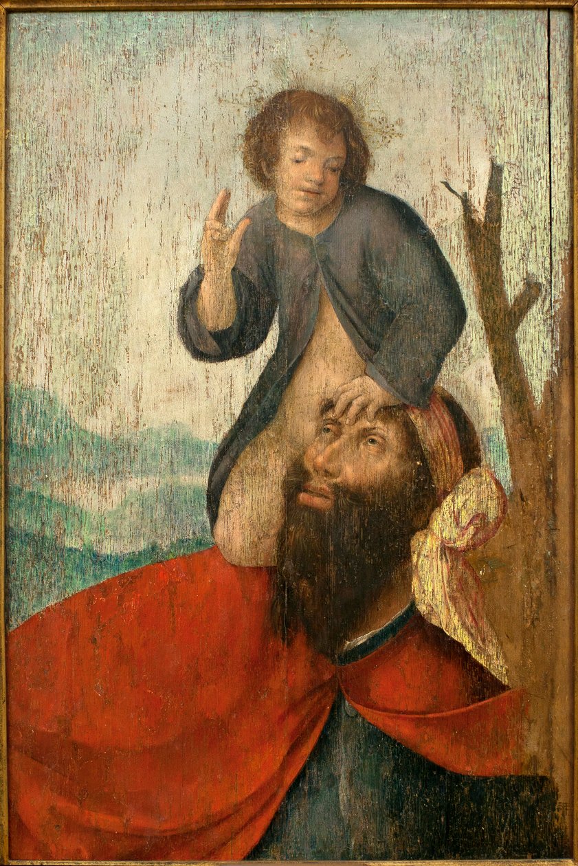 Saint Christopher - Målning från broder Carlos verkstad (flamländsk målare verksam mellan 1517 och 1544), olja på trä, cirka 1530 (St Christopher, av broder Carlos verkstad (verksam mellan 1517-1544), olja på panel, cirka 1530 ) - Musée d