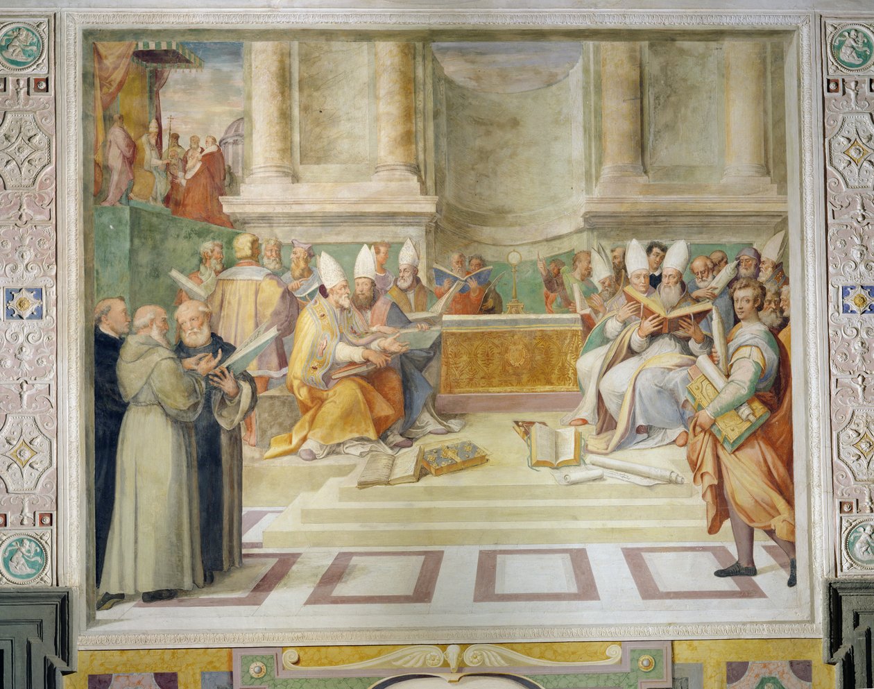 Tillkännagivande av konciliet i Trent 1546 för att reformera den kristna disciplinen, i rådssalen av Federico Zuccaro