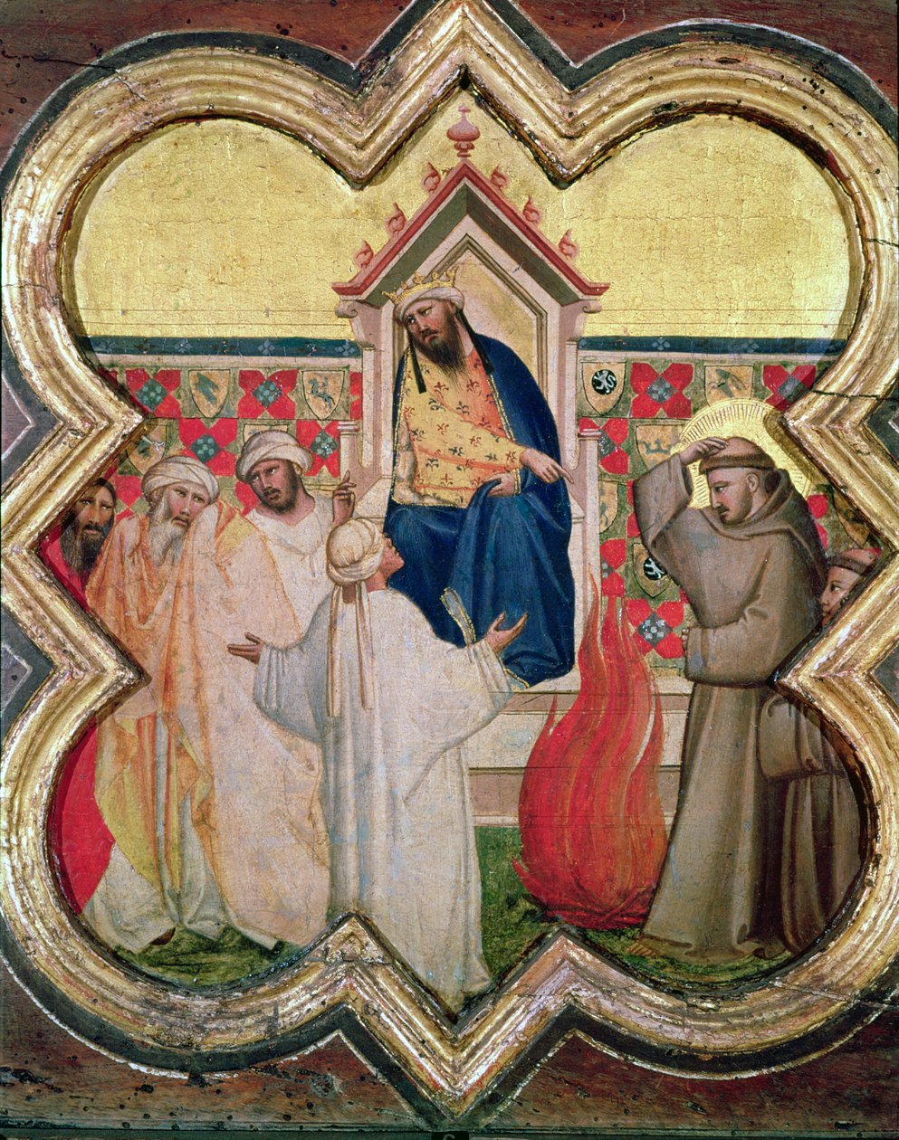 The Trial by Fire, St Francis erbjuder sig att gå genom eld, för att omvända sultanen av Egypten 1219, av Taddeo Gaddi