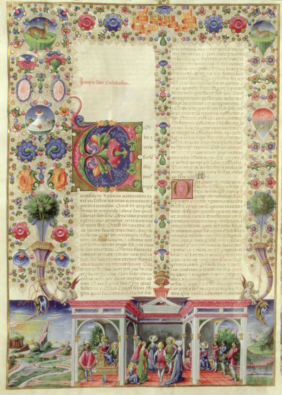 Lat 422 VolI fol.280v Början av Predikarens bok, från Borso dEste Bible, c.1455-61 av Taddeo Crivelli