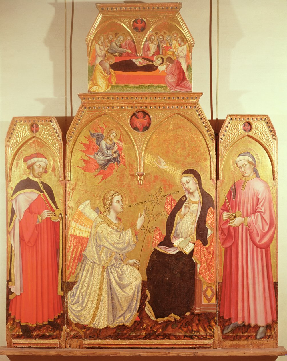 Bebudelsen med St. Cosmas og St. Damian, 1409 (bladguld og tempera på panel) av Taddeo di Bartolo