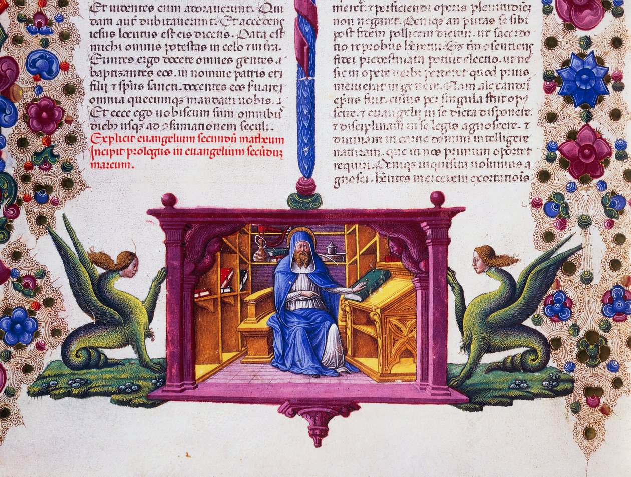 Gränsfris längst ned på sidan med St Matteus evangelisten, volym II f 148, v, Bibeln från Borso d