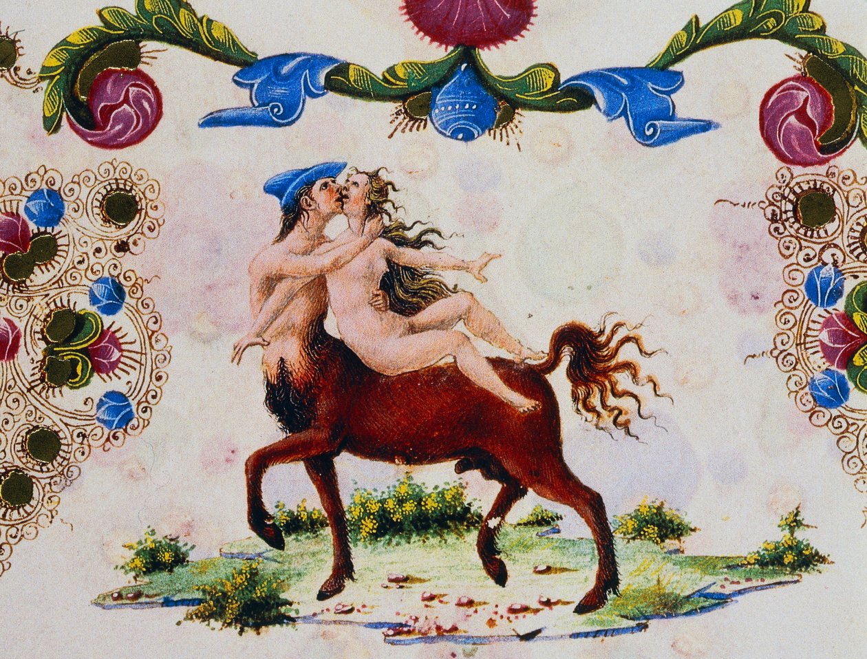 Centaur na sura ya kike, Juzuu ya II f 287, v, Biblia ya Borso d