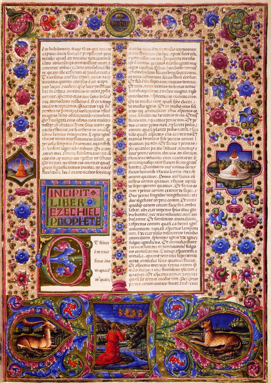 Incipit från Hesekiels bok, från volym II av Bible of Borso d