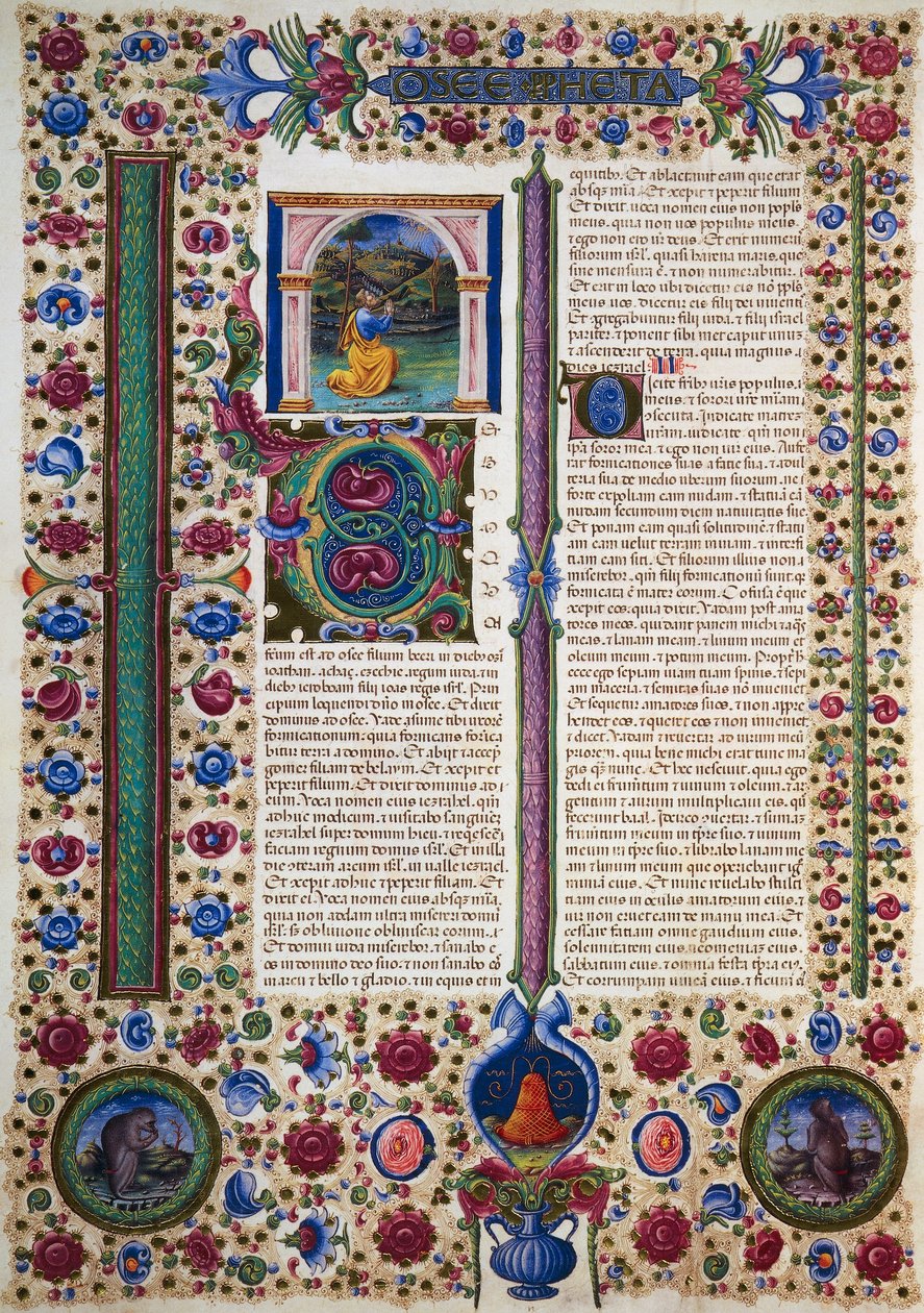 Incipit från profeten Hoseas bok, från volym II av Bible of Borso d