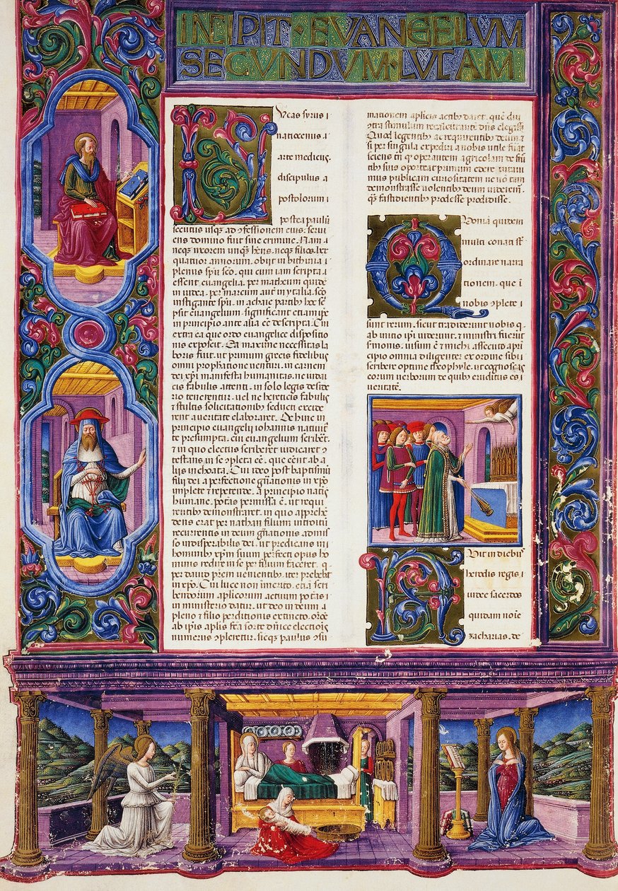 Incipit från Evangelium enligt Luke, från volym II av Bibeln från Borso d