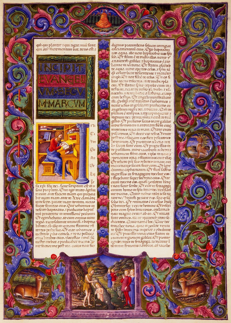 Incipit från Markusevangeliet, från volym II av Bibeln från Borso d