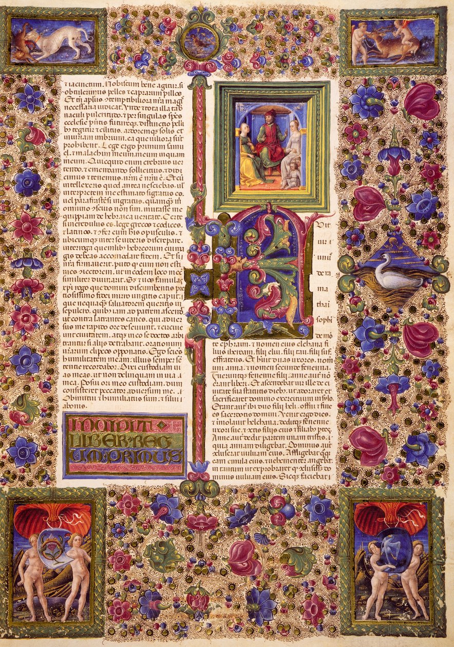 Incipit från första Samuelsboken, från volym I av Bible of Borso d