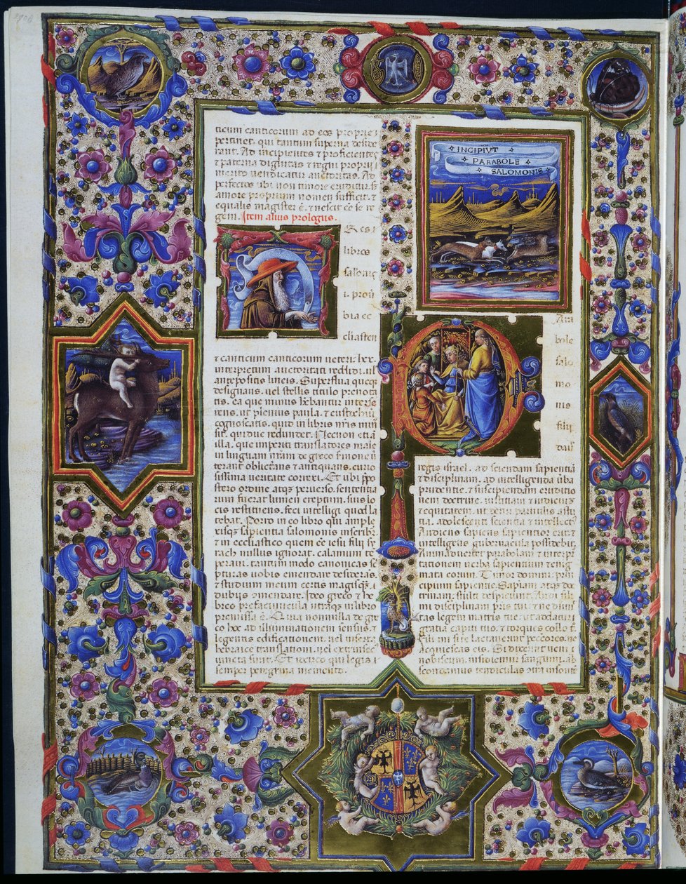 Incipit of Parable of Salomon, från första volymen av Bible of Borso d