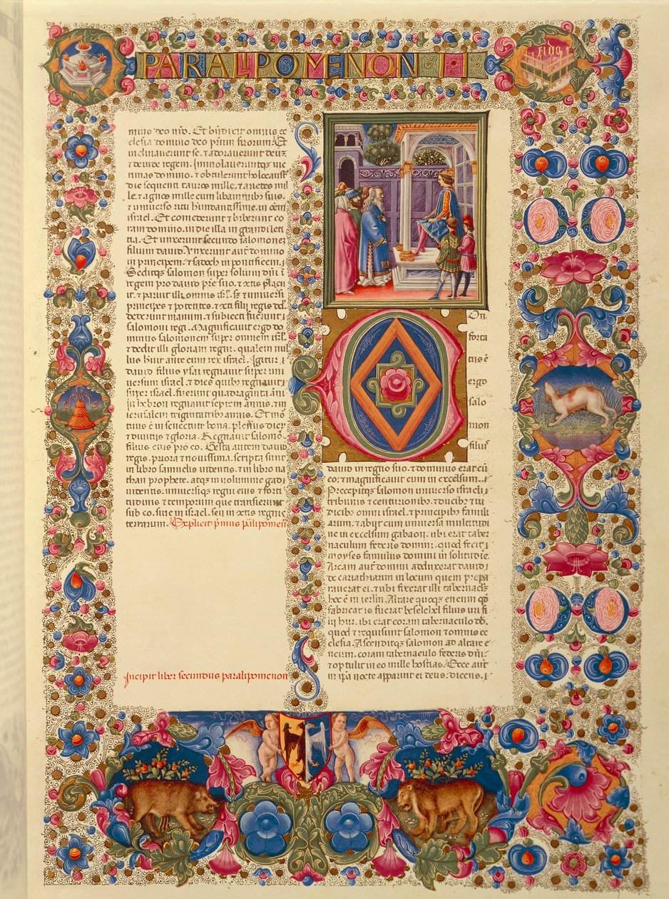 Italien, Incipit till den andra krönikeboken, eller Paralipomenon II miniatyr från Borso d