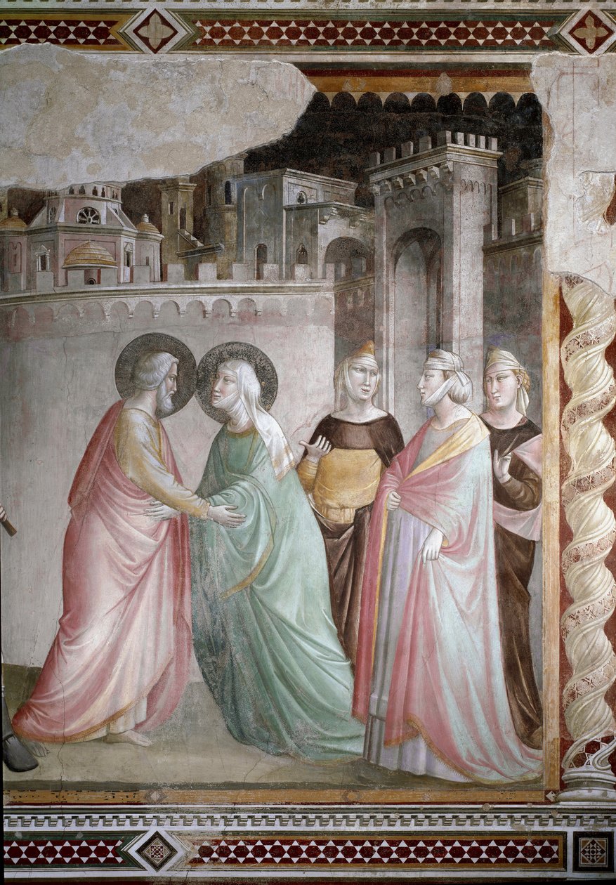 Mötet mellan Anne och Joachim vid Doree-dörren (detalj) - fresk, ca 1327 av Taddeo Gaddi