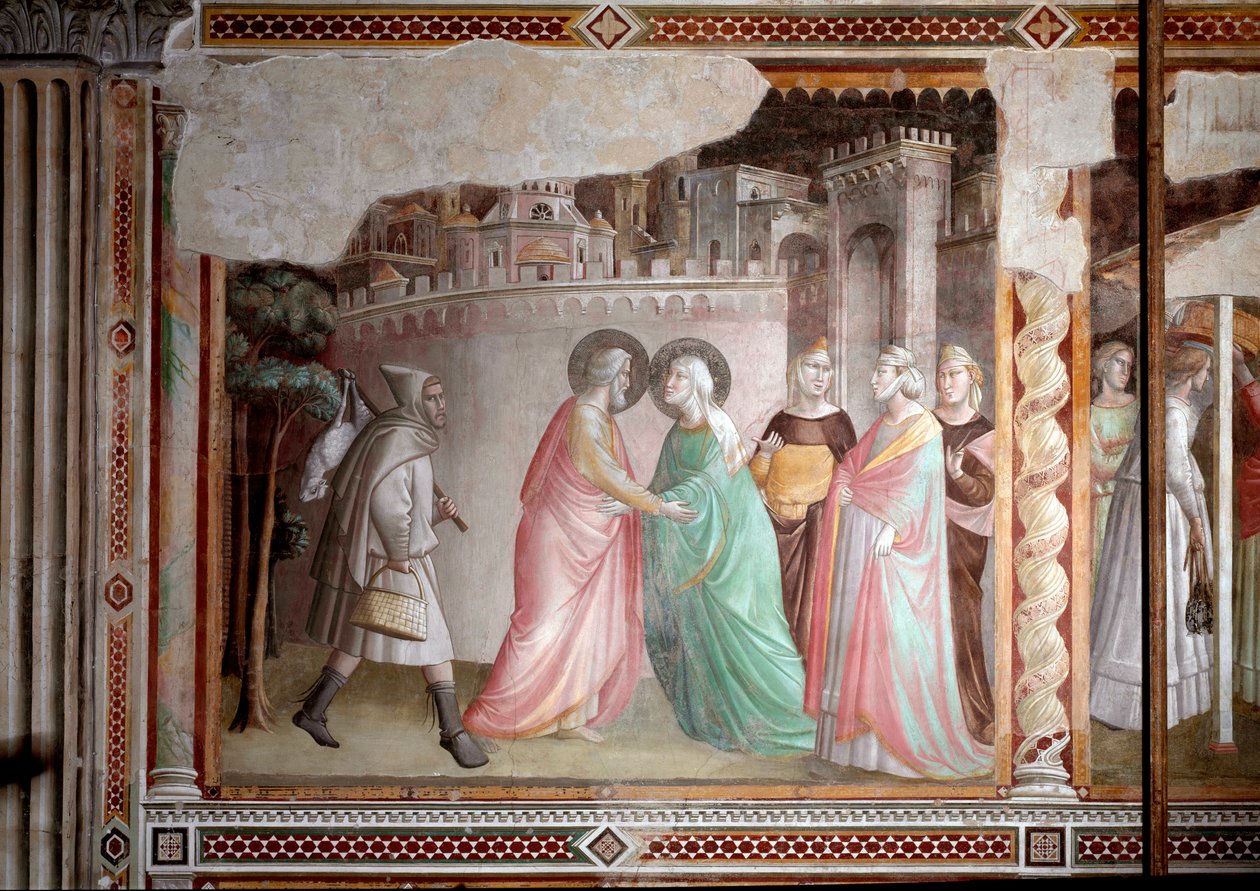 Jungfruns liv: möte mellan Joachim och Anne vid den gyllene porten (fresk, ca 1327) av Taddeo Gaddi