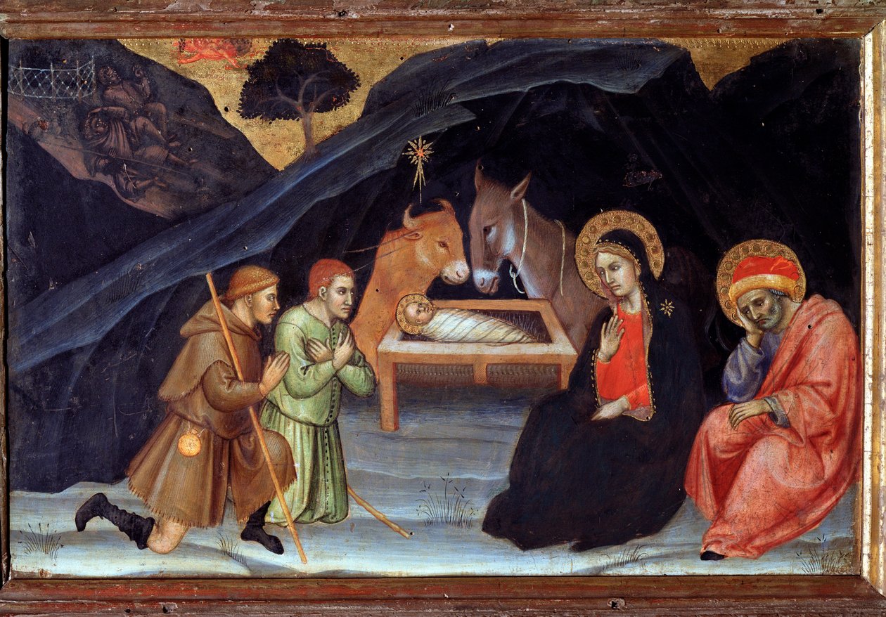 Tillbedjan av herdarna - tempera på trä av Taddeo di Bartolo