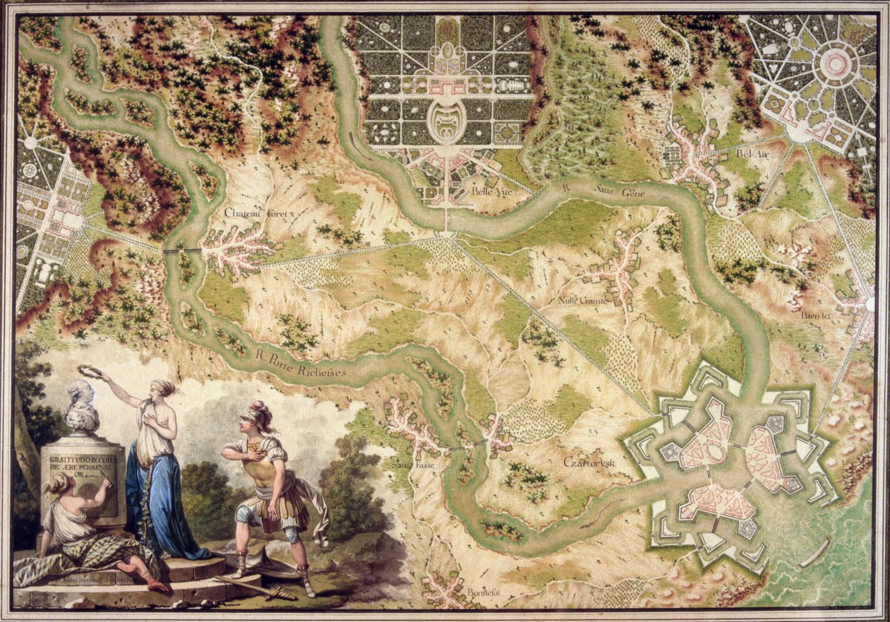 En imaginär karta över Czartoryski (pensel, penna och wc på papper) av Tadeusz Kosciuszko