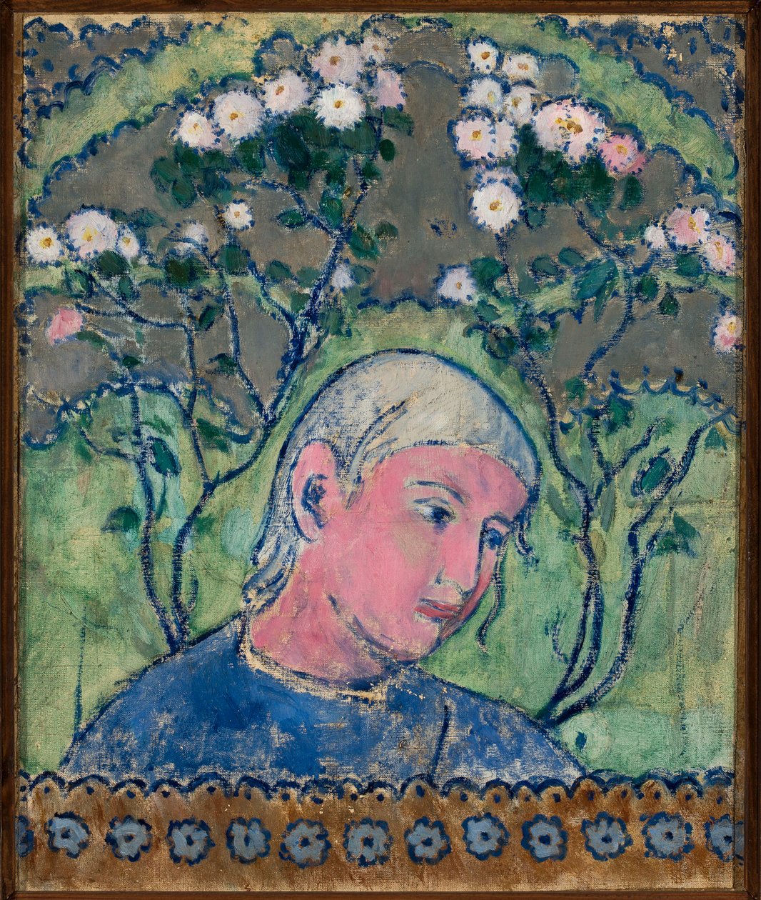Huvud av en flicka med blommor av Tadeusz Makowski