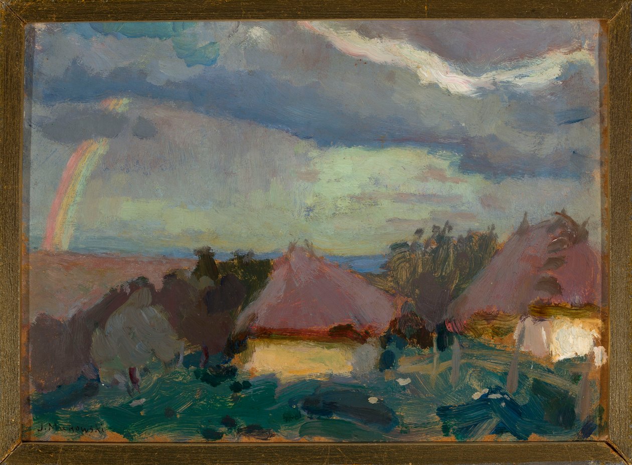 Landsbygdslandskap med regnbåge av Tadeusz Makowski