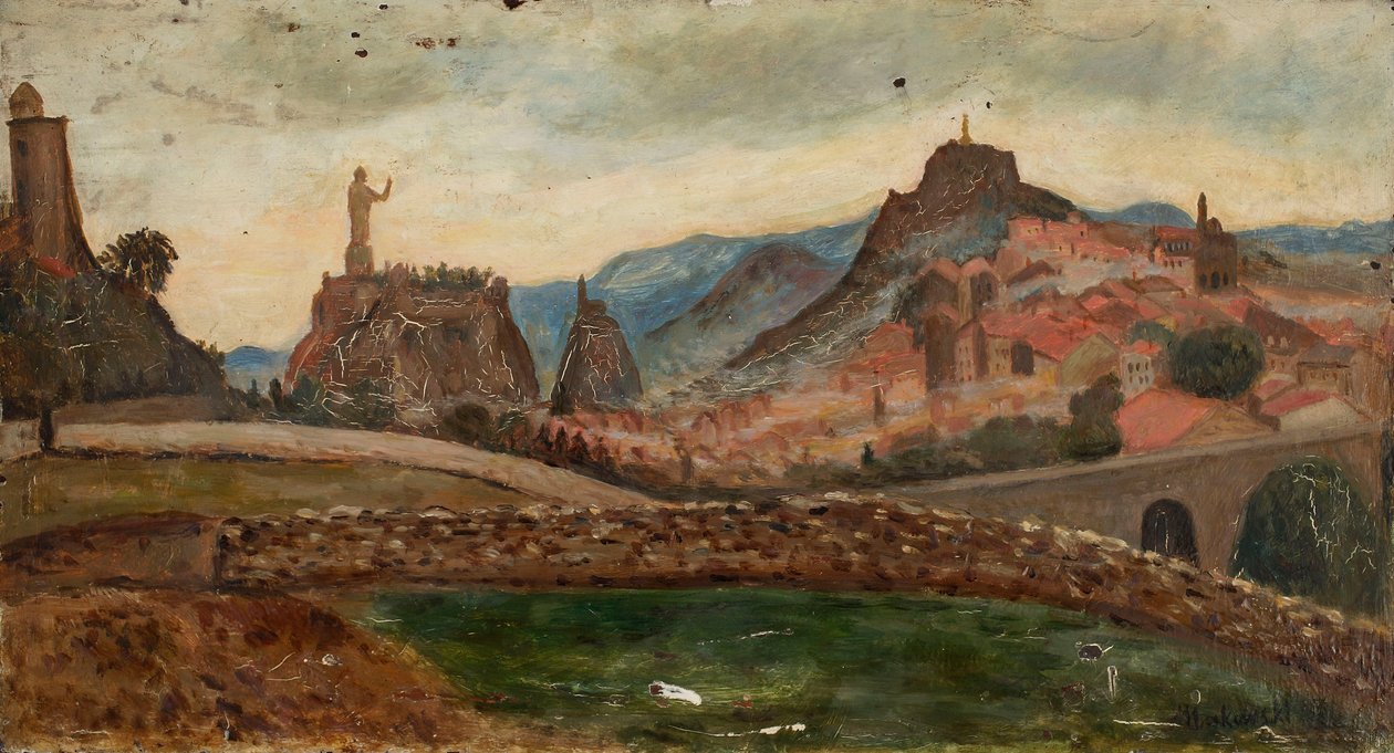 Liten stad på en kulle (Trakten kring Le Puy med Château de Polignac) av Tadeusz Makowski