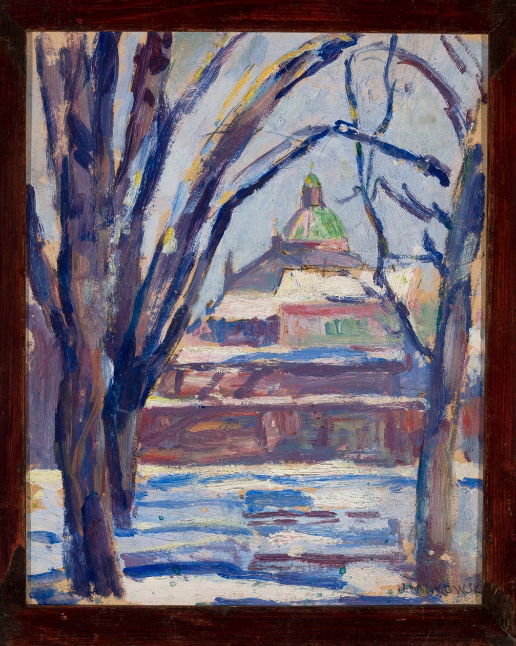 Vinterlandskap med en ortodox kyrka av Tadeusz Makowski