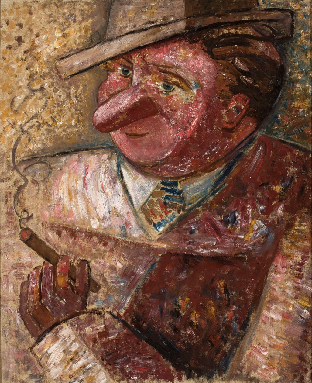 Porträtt av en man med hatt och cigarr av Tadeusz Makowski