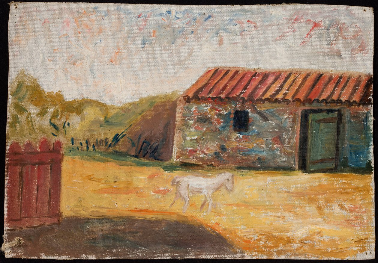 En lantgård med ett vitt föl av Tadeusz Makowski