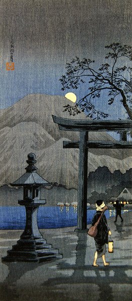 Lantern and Torii Gate (träblock i färg) av Takahashi  Hiroaki
