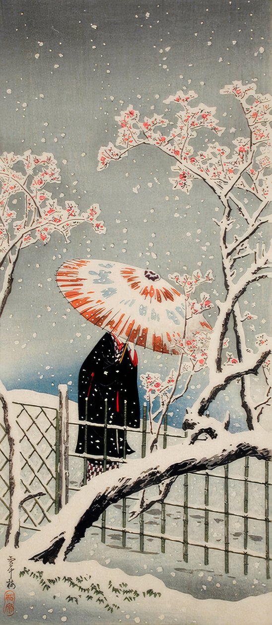 Plommonträd i snön av Takahashi Hiroaki