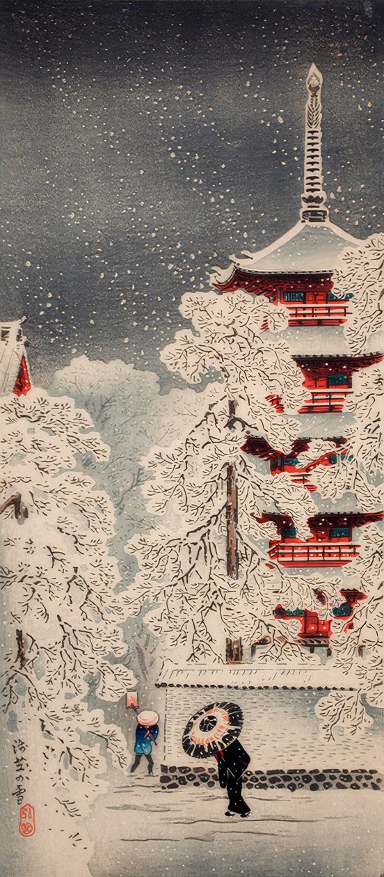 Snö i Asakusa, Yedo, Musashi-provinsen av Takahashi Hiroaki