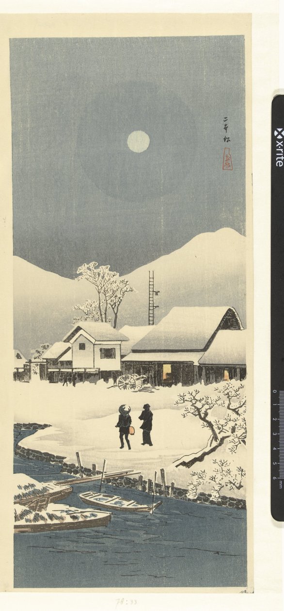 Snölandskap i månskenet Nihonmatsu (titel på objekt) av Takahashi Hiroaki
