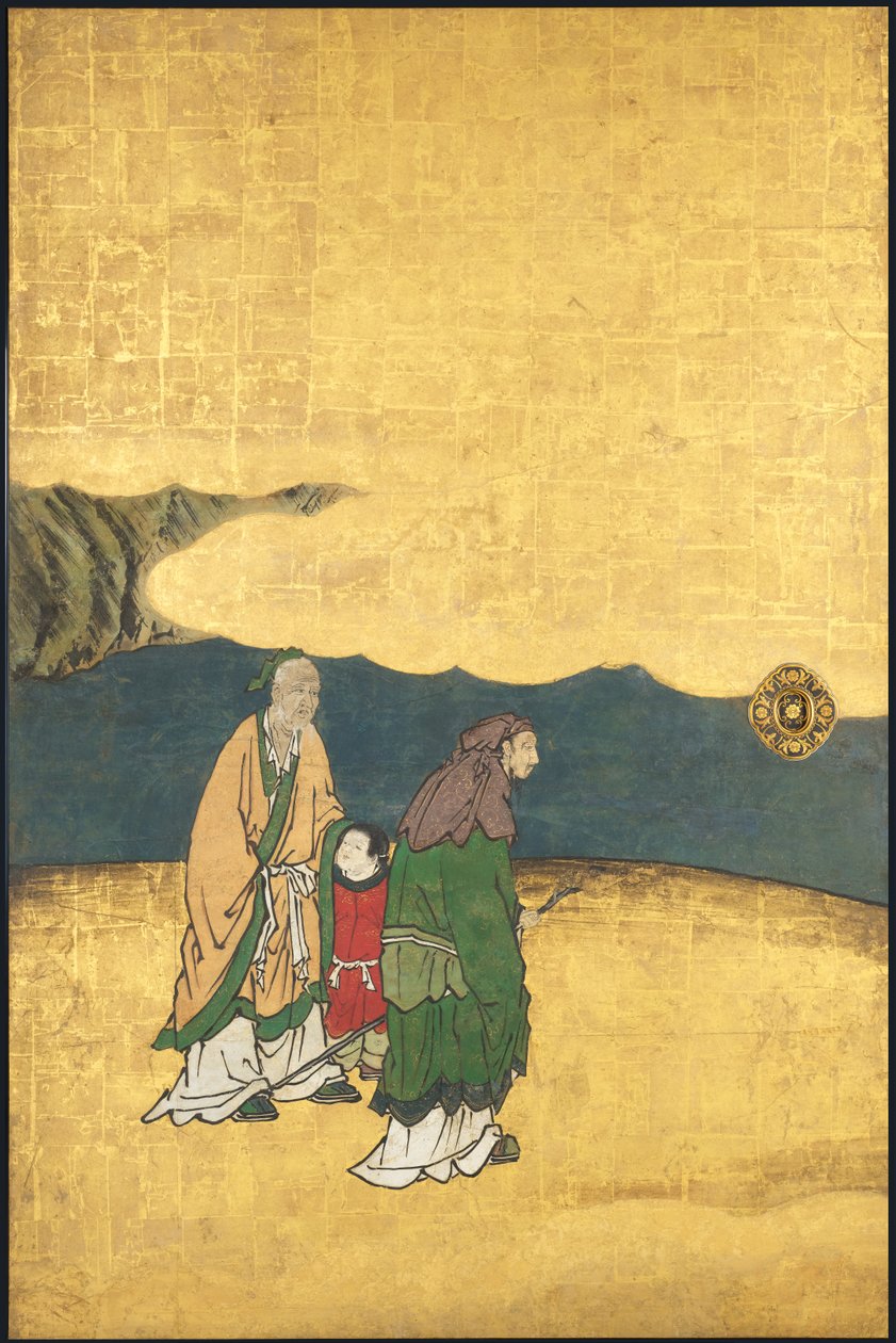 A Game of Go, från de fyra Prestationer, början av 1600-talet (glidskärm; bläck, färg och guld på papper) av Takanobu Kano