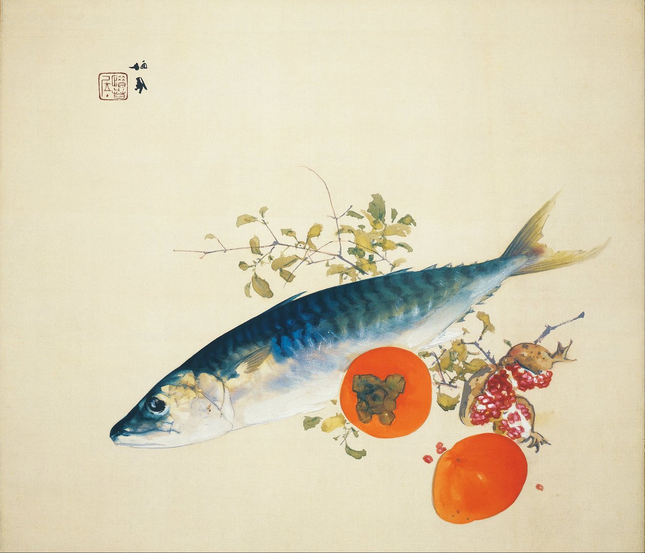 Hösten gödar fisken och mognar vilda frukter, 1925 av Takeuchi Seiho