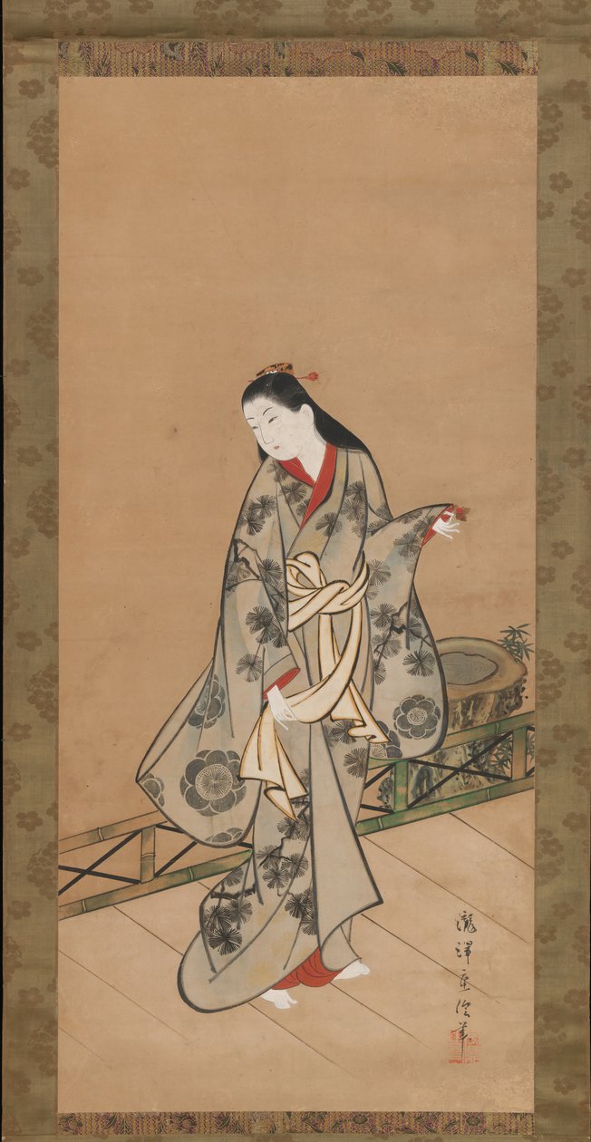 Kvinna på verandan, ca. 1730. av Takizawa Shigenobu