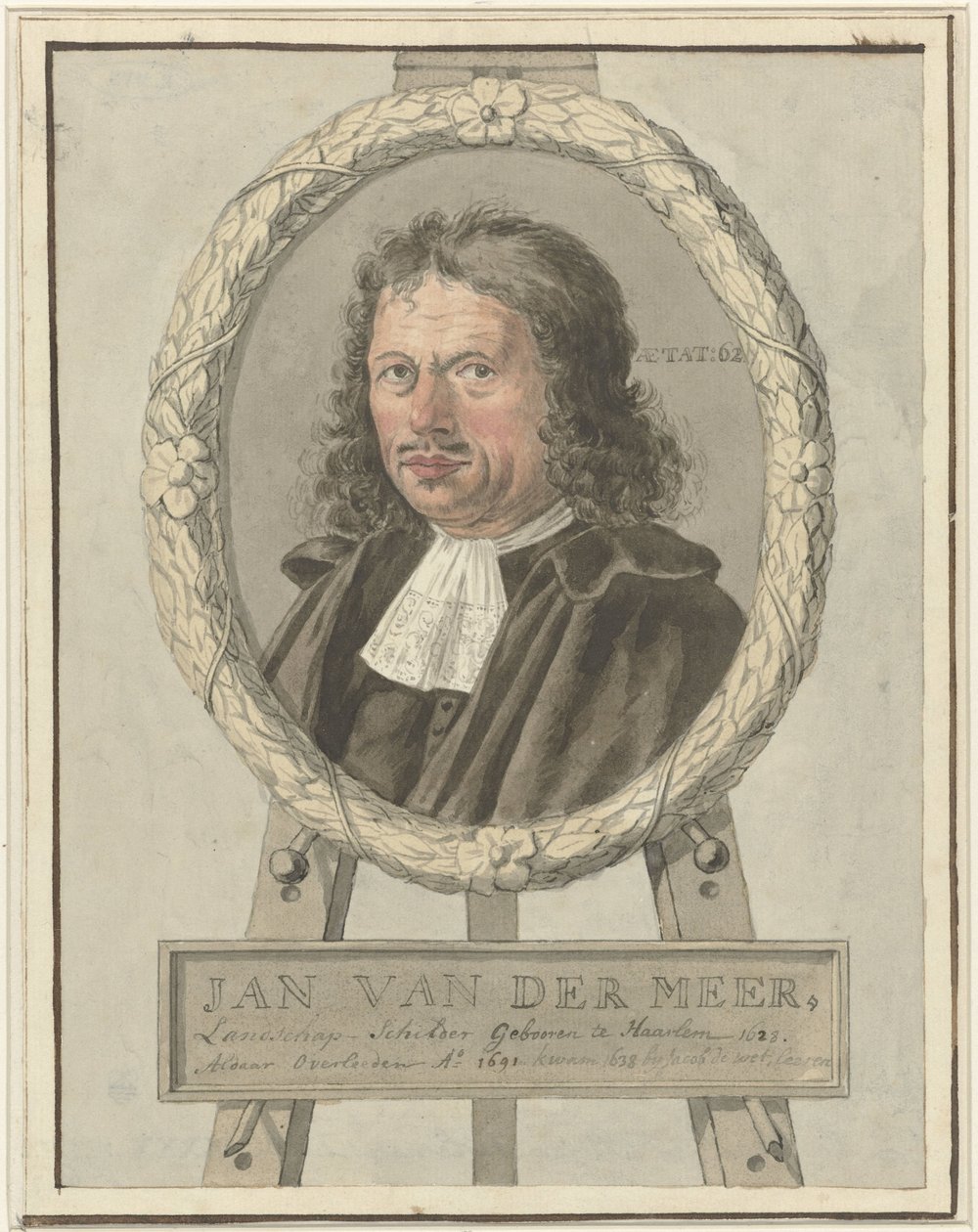 Porträtt av Johannes van der Meer den äldre, i lagerkrans på staffli av Tako Hajo Jelgersma (possibly)