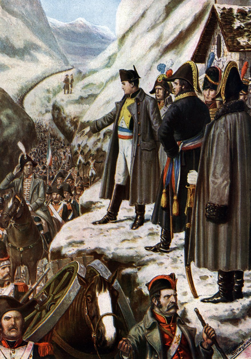 Italiens kampanj: "Napoleon Bonapartes franska armé (1769-1821) under passagen av Grand Saint Bernard (Grand Saint Bernard), 20 maj av Tancredi Scarpelli