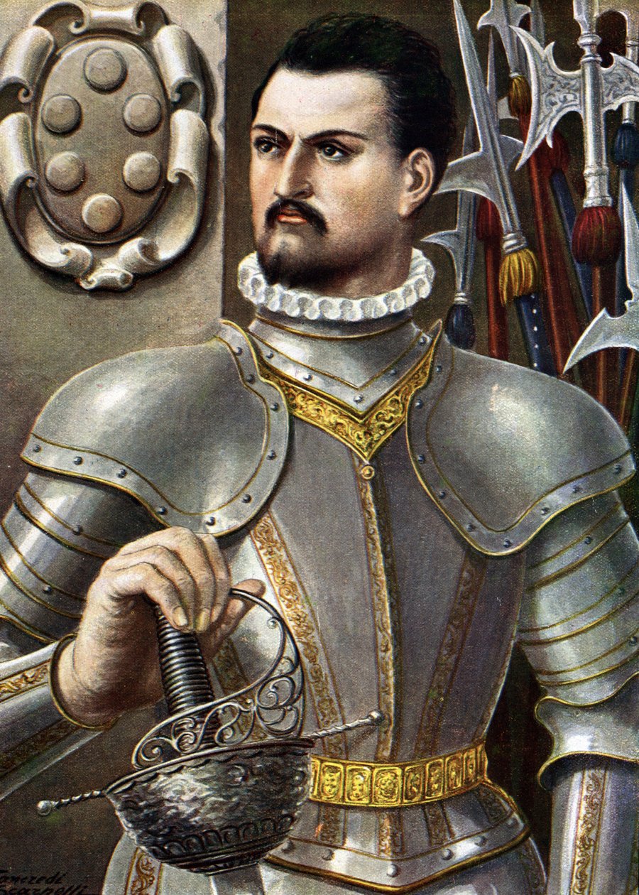 Porträtt av Jean de Medicis känd som Jean des Bands Noires (Giovanni dalle Bande Nere) (1498-1526) Italiensk condottiere Illustration av Tancredi Scarpelli (1866-1937) från "" Storia d