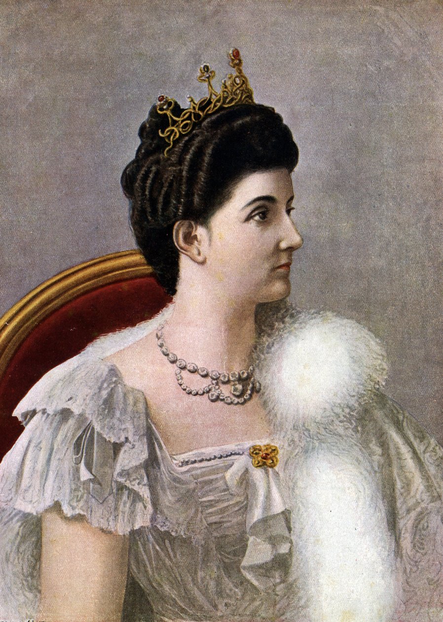 Porträtt av drottningen av Italien Helene (Elena) av Montenegro (1873-1952) Illustration av Tancredi Scarpelli (1866-1937) från "Storia d