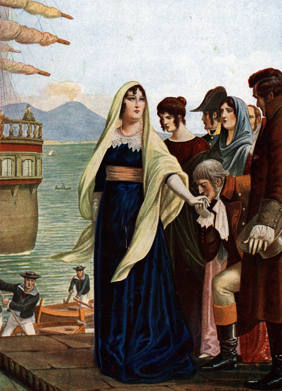 Drottning av Neapel Marie Caroline (Maria Carolina) av Österrike (1752-1814 på flykt från Neapel för att söka skydd på Sicilien vid tiden för den franska ockupationen av Tancredi Scarpelli