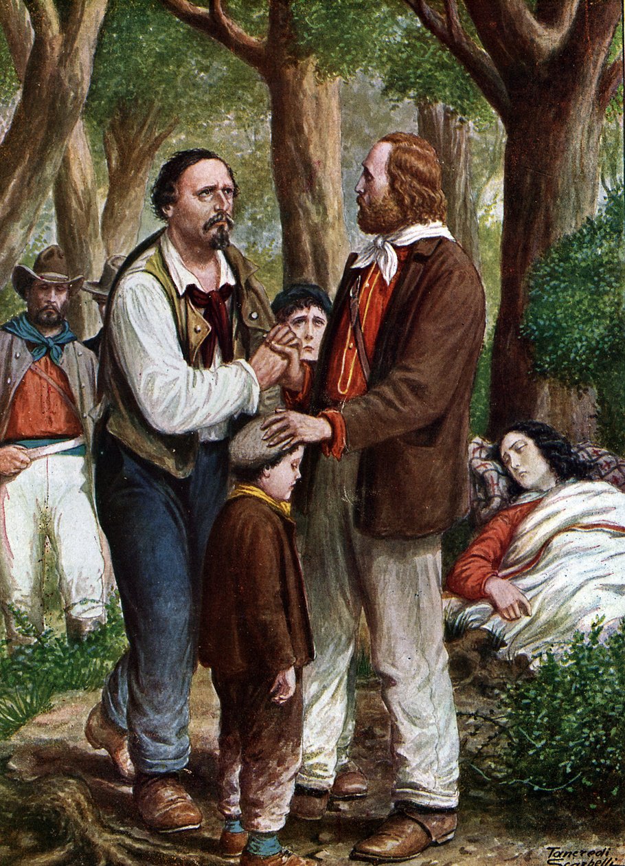 Risorgimento: Giuseppe Garibaldi italiensk patriot (1807-1882) tar farväl av Angelo Brunetti dit Ciceruacchio a la mort d