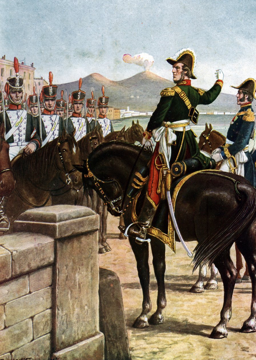 Uppror i de två Siciliens kungarike (1820): "" Militären Guglielmo Pepe härjade sina trupper 1820 i Neapel, Italien - (den italienske patrioten Guglielmo Pepe på Ponte della Maddalena i Neapel under den revolutionära rörelsen av Tancredi Scarpelli