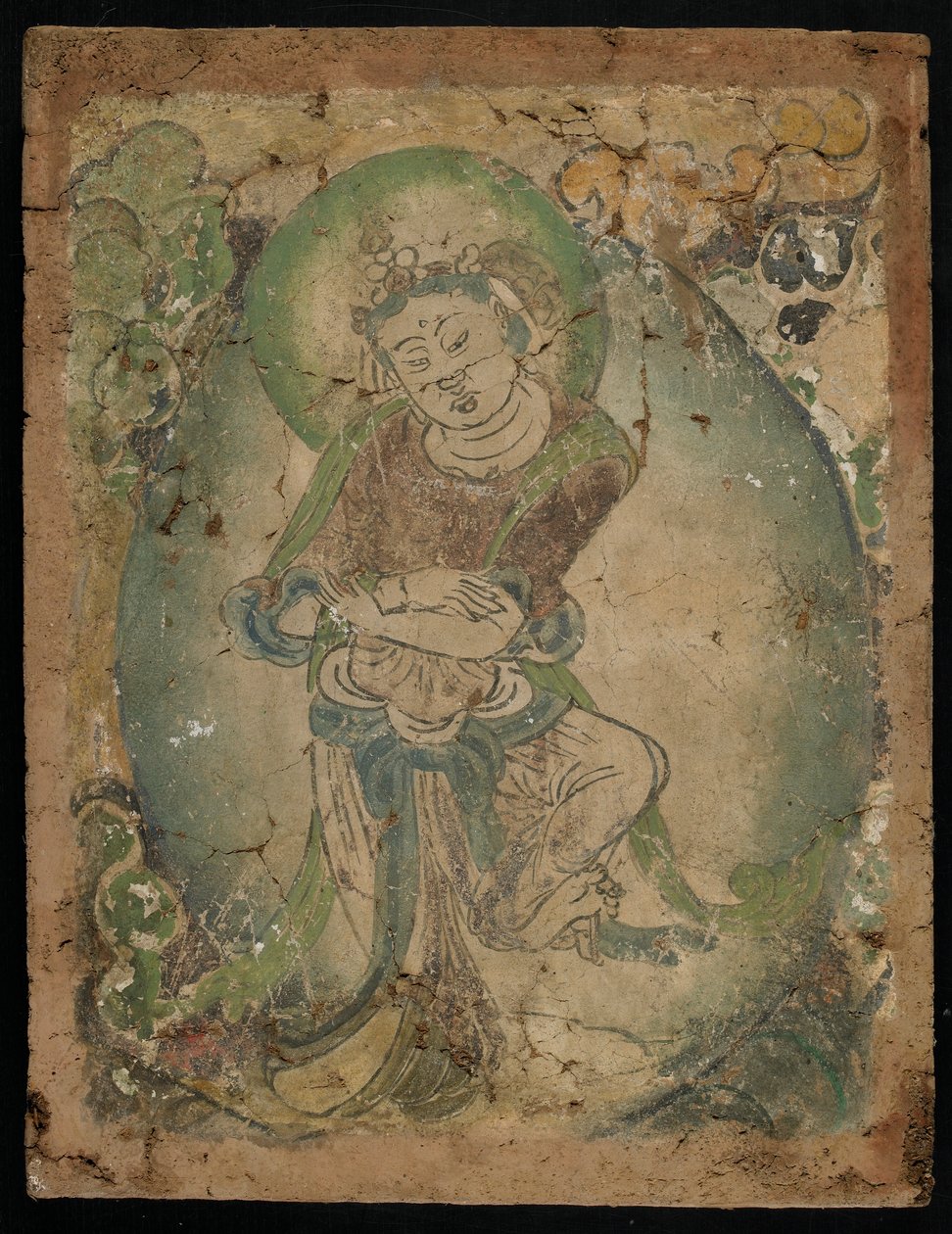 Dansande figur, Kizil, Xinjiang-provinsen, 600-800 (pigment på stuckatur) av Tang Dynasty Chinese School