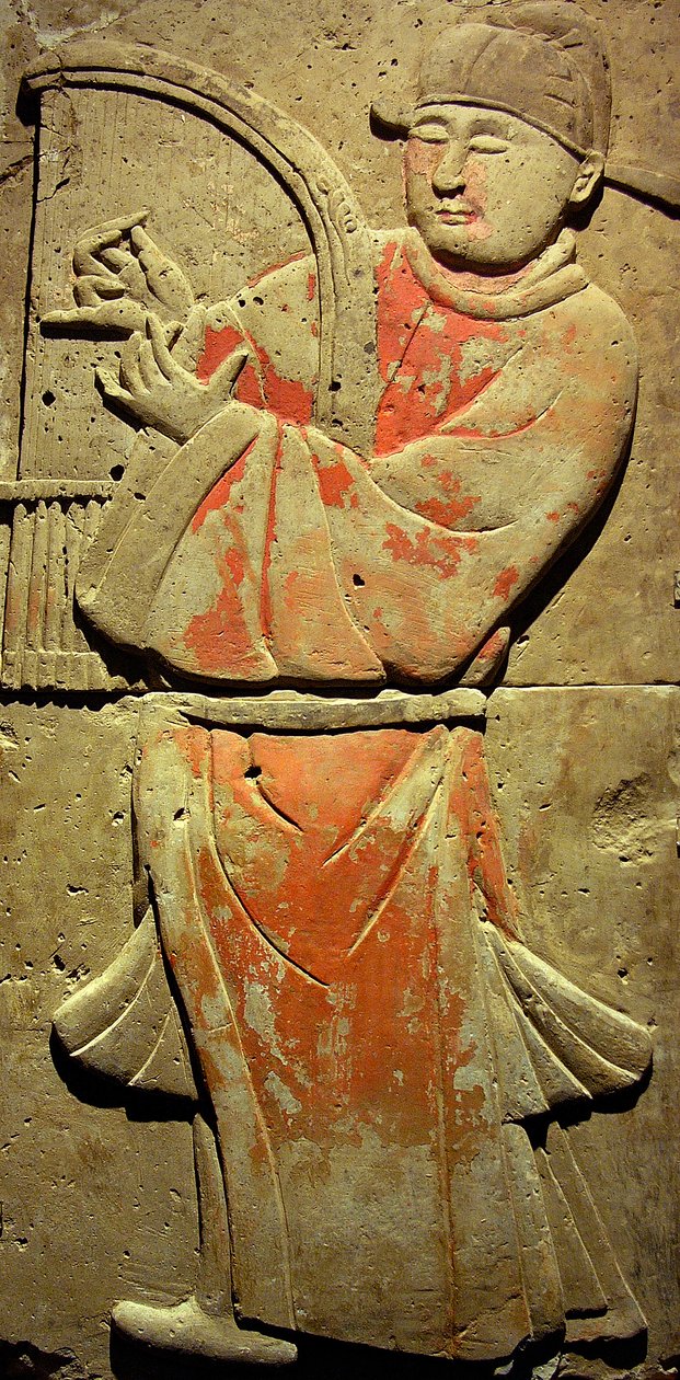 Stele föreställande en musiker (terrakotta) av Tang Dynasty Chinese School