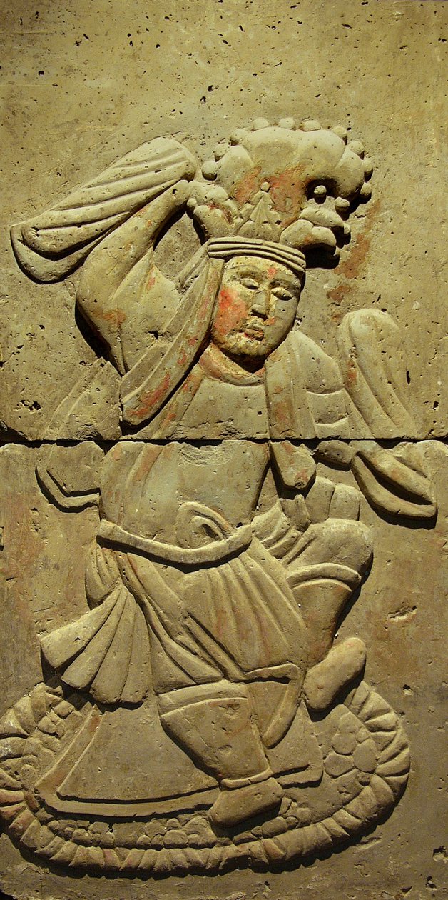 Terrakottastele med dansare, Tangdynastin (618-907), upptäckt i Shaanxi-provinsen, Steles Forest Museum i Xian. Fotografi, Leonard de Selva, Kina, 2006. av Tang Dynasty Chinese School