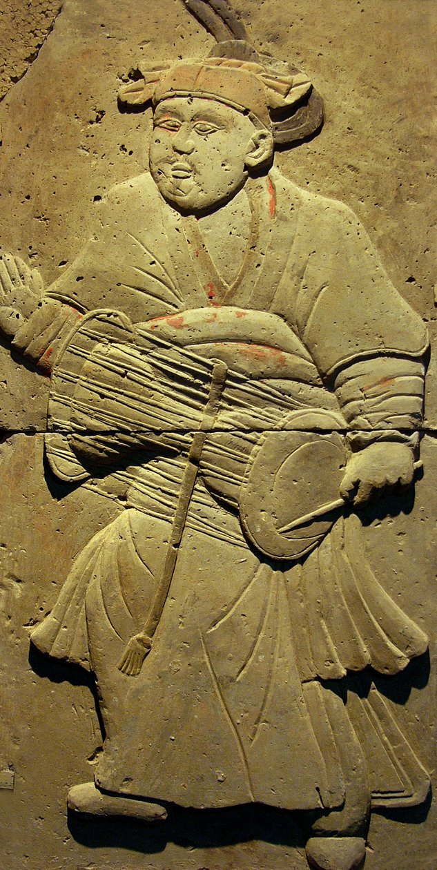 Terrakottastele med musiker, Tangdynastin (618-907), upptäckt i Shaanxi-provinsen, Steles Forest Museum i Xian. Fotografi, Leonard de Selva, Kina, 2006. av Tang Dynasty Chinese School