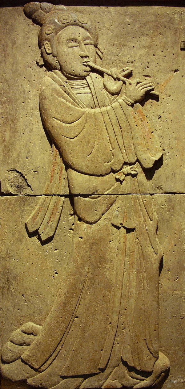 Terrakottastele med musiker, Tangdynastin (618-907), upptäckt i Shaanxi-provinsen, Steles Forest Museum i Xian. Fotografi, Leonard de Selva, Kina, 2006. av Tang Dynasty Chinese School