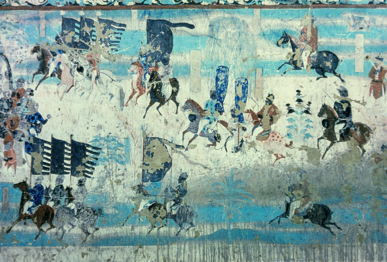 Zhang Yichao, guvernör i västra Gansu på utflykt för att bekämpa tibetanerna, Tangdynastin, 850-907 (väggmålning) av Tang Dynasty Chinese School